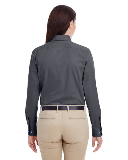 Harriton Ladies' Foundation Cotton Long-Sleeve Twill Shirt with Teflon™ M581W #color_DARK CHARCOAL