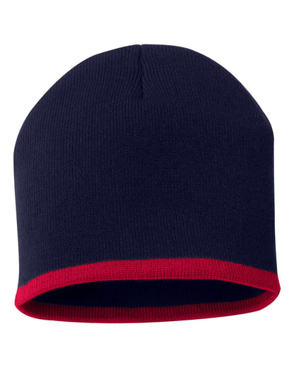 Sportsman 8" Bottom-Striped Beanie SP09 #color_Navy/ Red