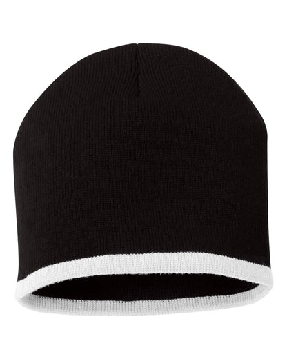 Sportsman 8" Bottom-Striped Beanie SP09 #color_Black/ White