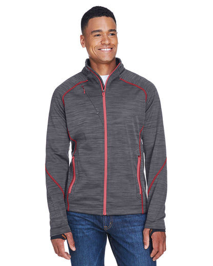 North End Men's Flux Mélange Bonded Fleece Jacket 88697 #color_CARBON / OLY RED