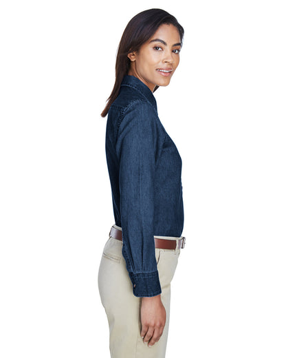 Harriton Ladies' Long-Sleeve Denim Shirt M550W #color_DARK DENIM