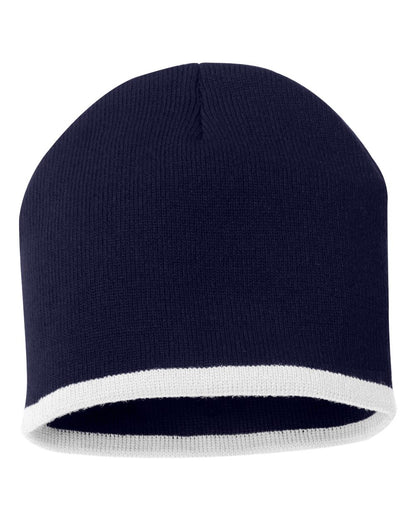 Sportsman 8" Bottom-Striped Beanie SP09 #color_Navy/ White