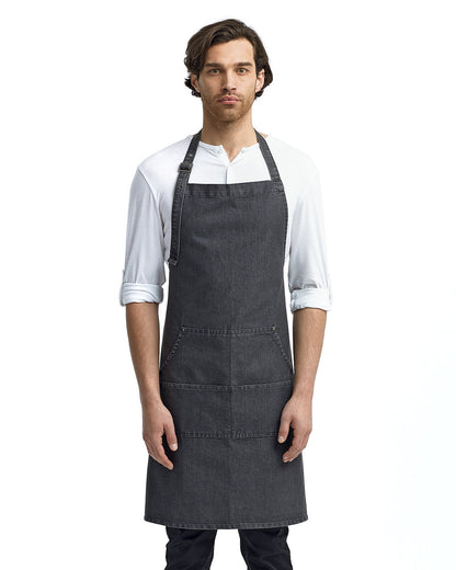 Artisan Collection by Reprime Unisex Jeans Stitch Denim Bib Apron RP126 #color_BLACK DENIM