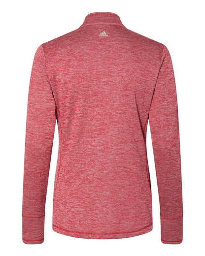 Adidas Women's Brushed Terry Heathered Quarter-Zip Pullover A285 #color_Power Red Heather/ Black