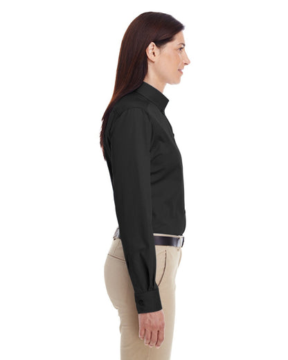 Harriton Ladies' Foundation Cotton Long-Sleeve Twill Shirt with Teflon™ M581W #color_BLACK