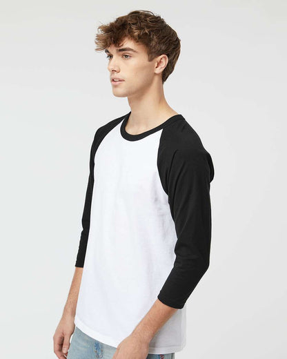 M&O Raglan Three-Quarter Sleeve Baseball T-Shirt 5540 #colormdl_White/ Black