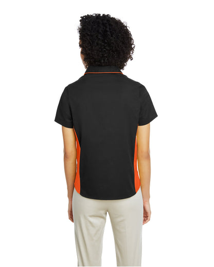 Harriton Ladies' Flash IL Colorblock Short Sleeve Shirt M586W #color_BLACK / TM ORANGE