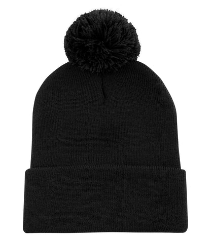 Atc Striped Cuff Pom Pom Toque C1202 #color_Black