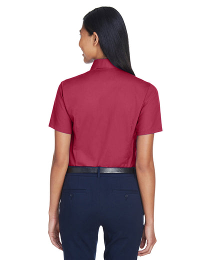 Harriton Ladies' Easy Blend™ Short-Sleeve Twill Shirt with Stain-Release M500SW #color_WINE