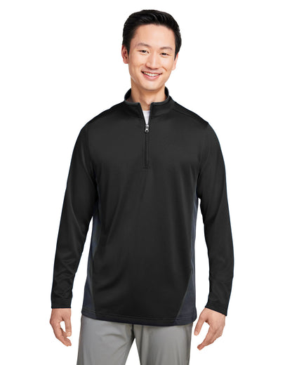 Harriton Men's Flash Snag Protection Plus IL Colorblock Quarter-Zip M786 #color_BLACK / DK CHRCL