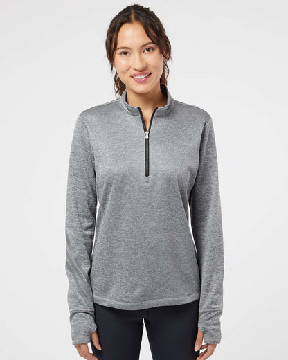 Adidas Women's Brushed Terry Heathered Quarter-Zip Pullover A285 #colormdl_Mid Grey Heather/ Black