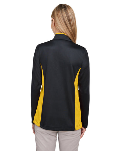 Harriton Ladies' Flash Snag Protection Plus IL Colorblock Quarter-Zip M786W #color_BLACK / SUNRY YLW