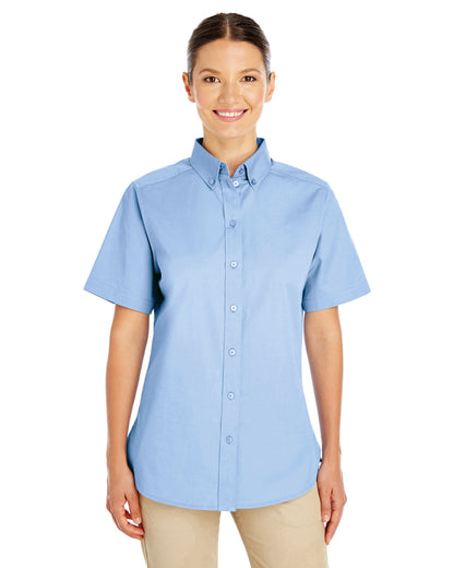 Harriton Ladies' Foundation Cotton Short-Sleeve Twill Shirt with Teflon™ M582W #color_INDUSTRY BLUE