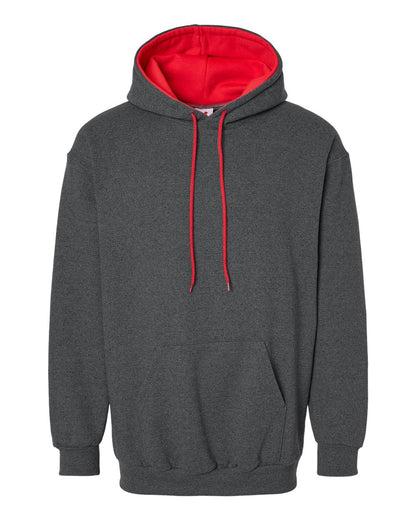 King Fashion Two-Tone Hooded Sweatshirt KF9041 #color_Charcoal/ Red