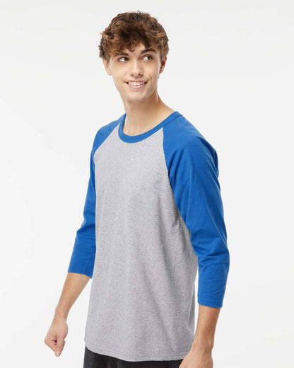 M&O Raglan Three-Quarter Sleeve Baseball T-Shirt 5540 #colormdl_Sport Grey/ Royal