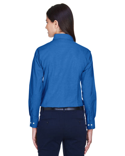 Harriton Ladies' Long-Sleeve Oxford with Stain-Release M600W #color_FRENCH BLUE