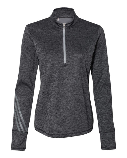 Adidas Women's Brushed Terry Heathered Quarter-Zip Pullover A285 #color_Black Heather/ Mid Grey