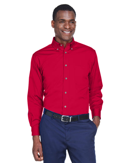 Harriton Men's Easy Blend™ Long-Sleeve Twill Shirt with Stain-Release M500 #color_RED