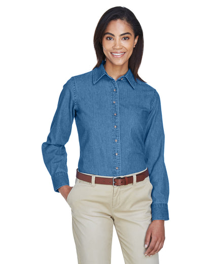 Harriton Ladies' Long-Sleeve Denim Shirt M550W #color_LIGHT DENIM