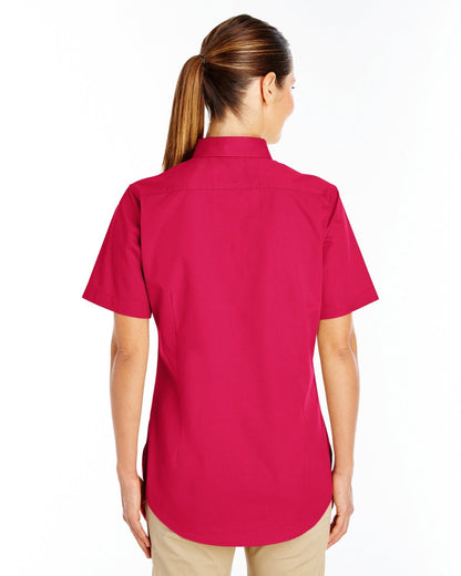 Harriton Ladies' Foundation Cotton Short-Sleeve Twill Shirt with Teflon™ M582W #color_RED