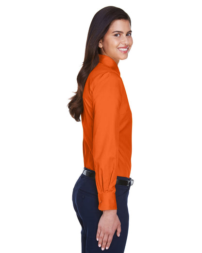 Harriton Ladies' Easy Blend™ Long-Sleeve Twill Shirt with Stain-Release M500W #color_TEAM ORANGE