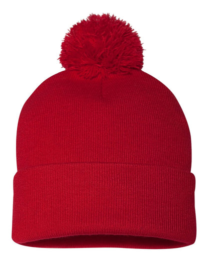 Sportsman 12" Pom-Pom Cuffed Beanie SP15 #color_Red