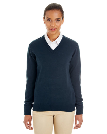 Harriton Ladies' Pilbloc™ V-Neck Sweater M420W #color_DARK NAVY