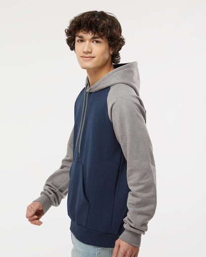 King Fashion Fleece Raglan Hooded Sweatshirt KF4042 #colormdl_Heather Navy/ Grey Heather