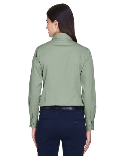 Harriton Ladies' Easy Blend™ Long-Sleeve Twill Shirt with Stain-Release M500W #color_DILL