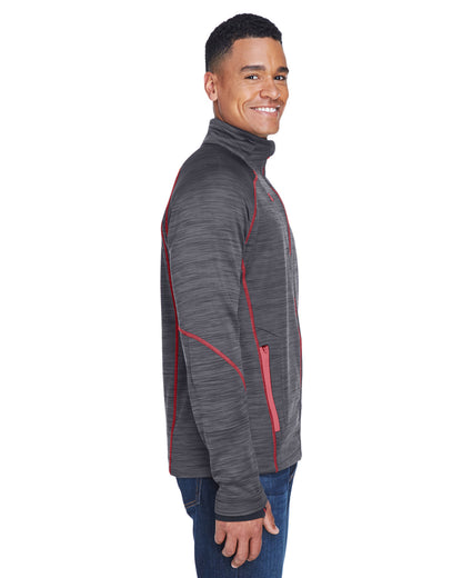 North End Men's Flux Mélange Bonded Fleece Jacket 88697 #color_CARBON / OLY RED
