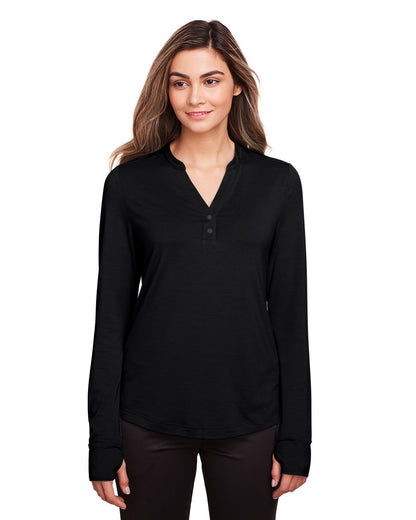 North End Ladies' Jaq Snap-Up Stretch Performance Pullover NE400W #color_BLACK