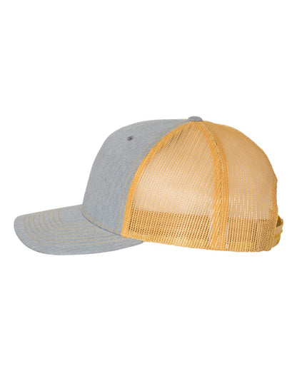 Richardson Five-Panel Trucker Cap 112FP #color_Heather Grey/ Amber Gold