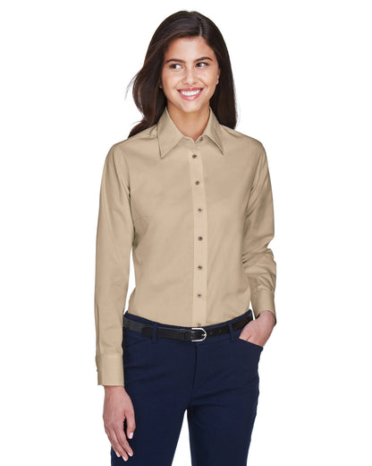 Harriton Ladies' Easy Blend™ Long-Sleeve Twill Shirt with Stain-Release M500W #color_STONE