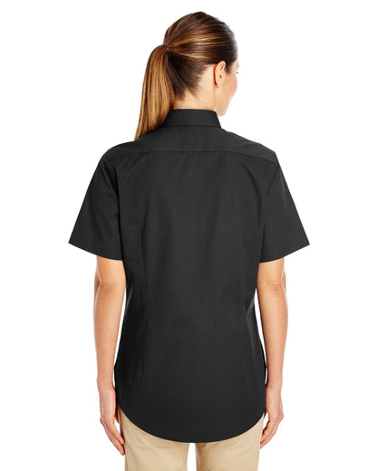 Harriton Ladies' Foundation Cotton Short-Sleeve Twill Shirt with Teflon™ M582W #color_BLACK