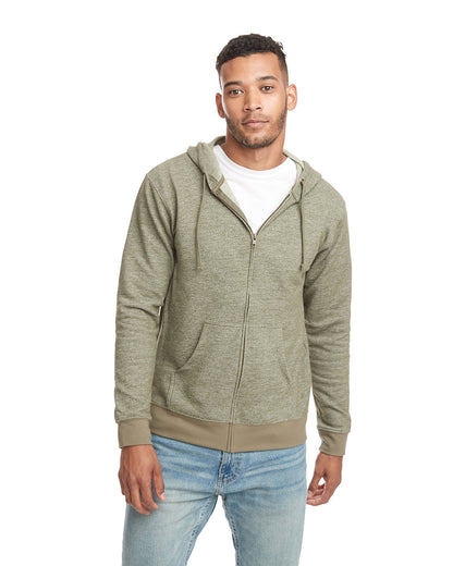 Next Level Adult Pacifica Denim Fleece Full-Zip Hooded Sweatshirt 9600 #color_MILITARY GREEN