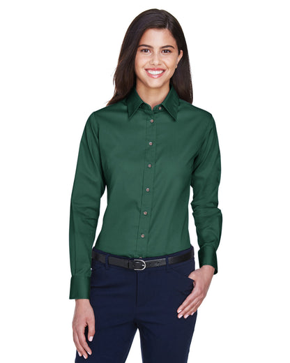 Harriton Ladies' Easy Blend™ Long-Sleeve Twill Shirt with Stain-Release M500W #color_HUNTER