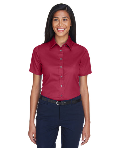 Harriton Ladies' Easy Blend™ Short-Sleeve Twill Shirt with Stain-Release M500SW #color_WINE