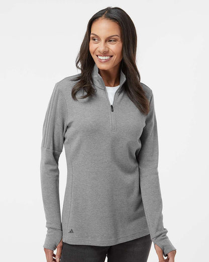 Adidas Women's 3-Stripes Quarter-Zip Sweater A555 #colormdl_Grey Three Melange