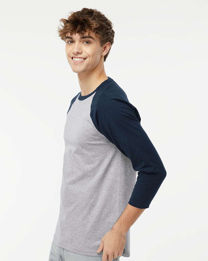 M&O Raglan Three-Quarter Sleeve Baseball T-Shirt 5540 #colormdl_Sport Grey/ Navy