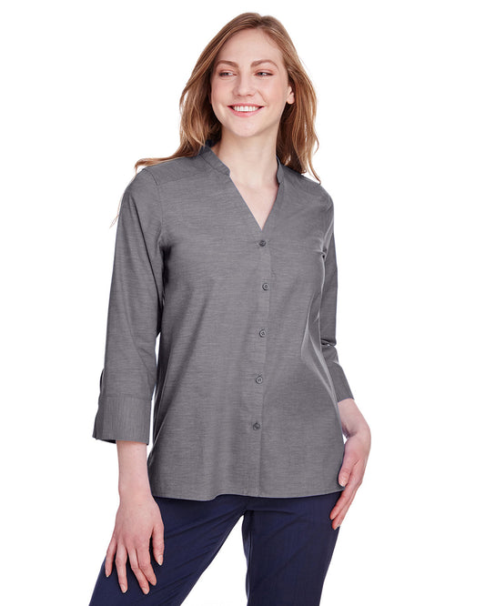 Devon & Jones Ladies' Crown Collection® Stretch Pinpoint Chambray Three-Quarter Sleeve Blouse DG562W