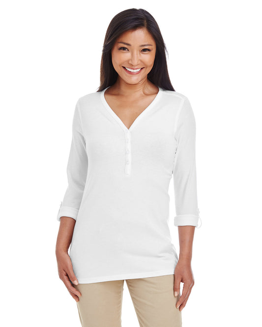 Devon & Jones Ladies' Perfect Fit™ Y-Placket Convertible Sleeve Knit Top DP186W