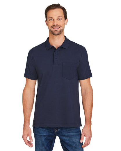 Harriton Men's Valiant Cotton Snag Protect Pocket Polo M205P #color_DARK NAVY