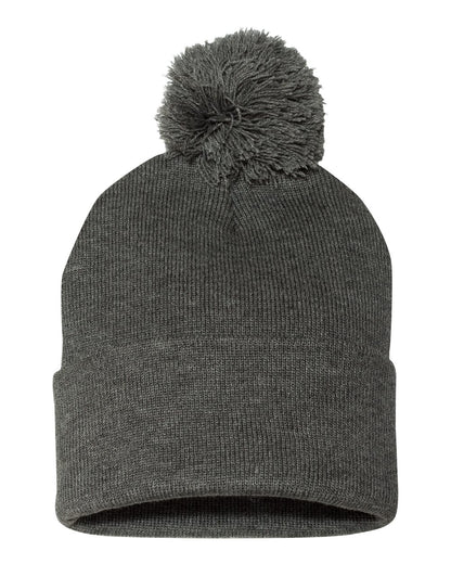 Sportsman 12" Pom-Pom Cuffed Beanie SP15 #color_Dark Heather Grey