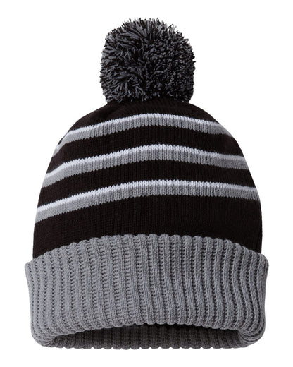 Richardson Pom Cuffed Beanie 134 #color_Black/ Grey/ White