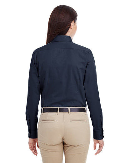 Harriton Ladies' Foundation Cotton Long-Sleeve Twill Shirt with Teflon™ M581W #color_DARK NAVY