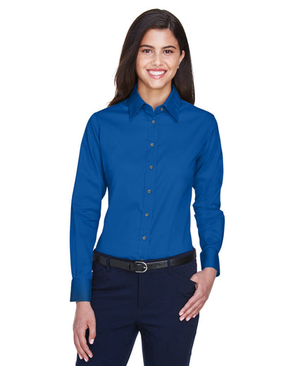 Harriton Ladies' Easy Blend™ Long-Sleeve Twill Shirt with Stain-Release M500W #color_FRENCH BLUE