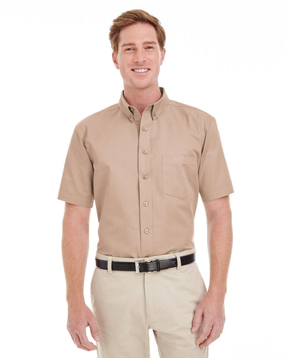 Harriton Men's Foundation Cotton Short-Sleeve Twill Shirt with Teflon™ M582 #color_KHAKI