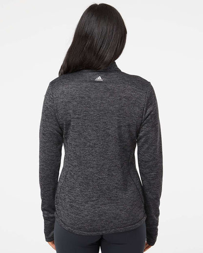 Adidas Women's Brushed Terry Heathered Quarter-Zip Pullover A285 #colormdl_Black Heather/ Mid Grey