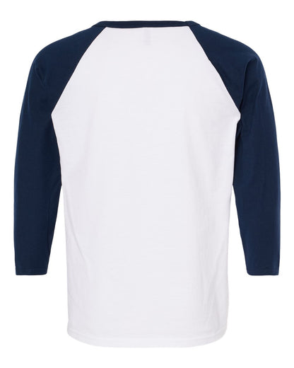 M&O Raglan Three-Quarter Sleeve Baseball T-Shirt 5540 #color_White/ Navy