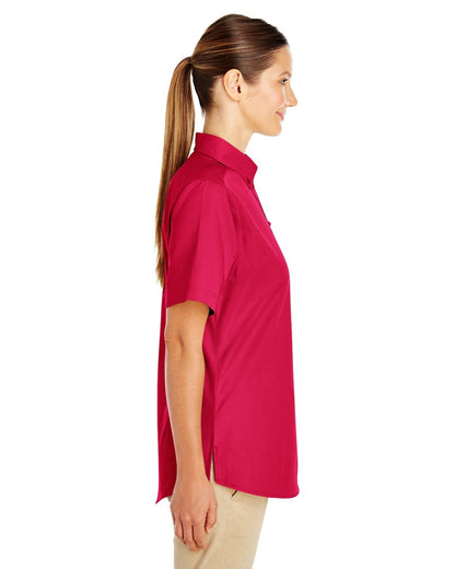 Harriton Ladies' Foundation Cotton Short-Sleeve Twill Shirt with Teflon™ M582W #color_RED